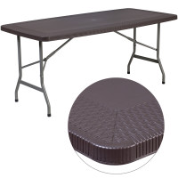 Flash Furniture DAD-YCZ-172-GG 32.5''W x 67.5''L Brown Rattan Plastic Folding Table 